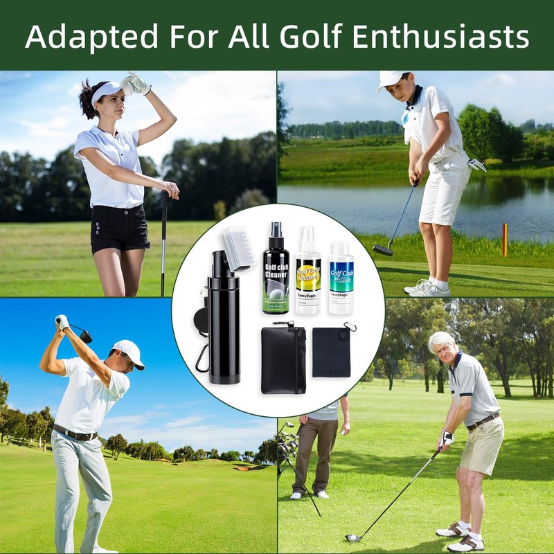 Golf Club Cleaning Kit with Club Cleaner, Grip Cleaner, Polish, Brush, Magnetic Golf Towel & Leather Bag | Restores Clubs, Removes Rust & Scratches, Renews Grip Tackiness, Premium Gifts for Golfers