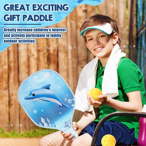 Lunmon 2 Pack Kids Paddle with 4 Cute Ball Small Grip Lightweight Fiberglass Rackets Paddle Set for Christmas Party Gifts Children 4-11 Years Old(Whale)
