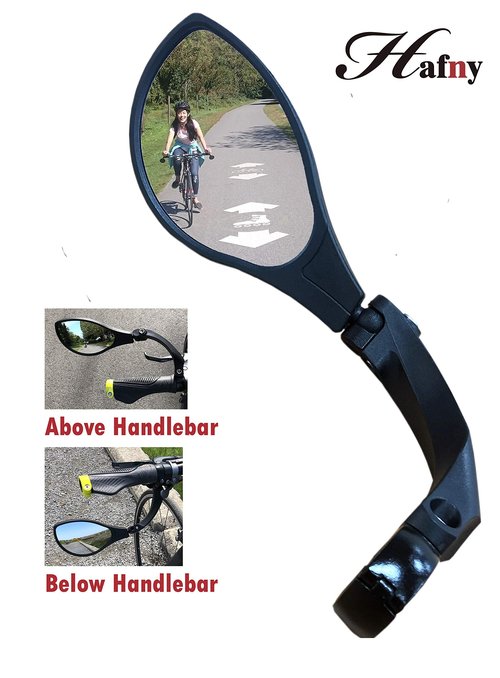 Hafny New Handlebar Bike Mirror, HD Blast-Resistant, Safe Crystal Clear Glass Mirror, Adjustable Rotatable, Rearview Mirror, Bicycle, HF-M902LS-FR01