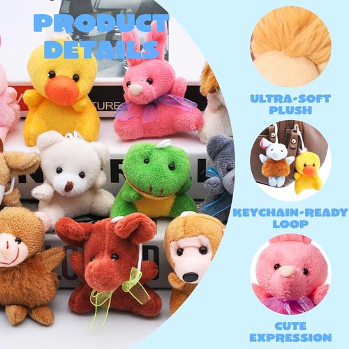 JOYIN 24 Pack Mini Animal Plush Toys - Adorable Keychain Decorations for Kids | 3" Assortment