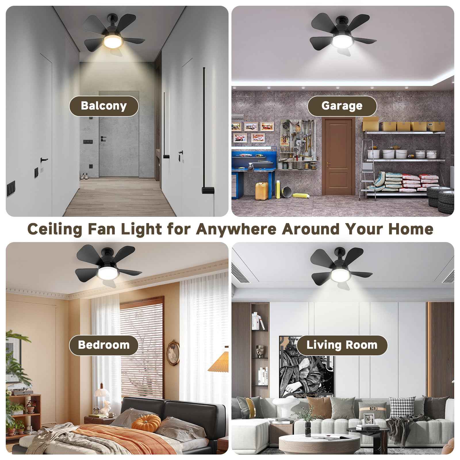 MOTCTQVD Ceiling Fan light with Remote, 5 Brightness Dimmable Ceiling Fans with Lights, 3000K-6000K Quiet 3-Speed Bedroom Ceiling Fans for Garage Living Room