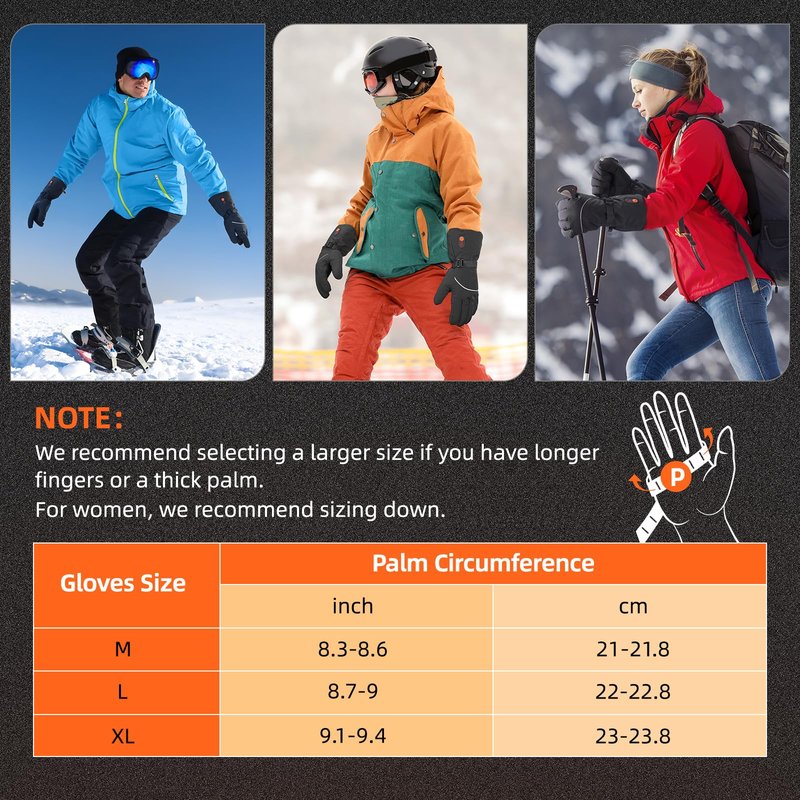 Heated Gloves for Men Women, 7.4V 3000mAh Heated Gloves Rechargeable with Touchscreen, Waterproof Electric Heated Ski Gloves for Winter Outdoor Work Hunting Motorcycling Hiking Skiing