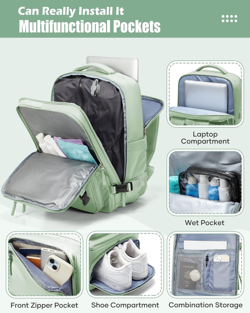 Vacuum Travel Backpack with Vacuum System Air Vacpack Vacuum Seal Compression Backpack with Air Pump Flight Approved Carry on Compression Daypack Space Saver Bags Personal Item Bags Matcha Green