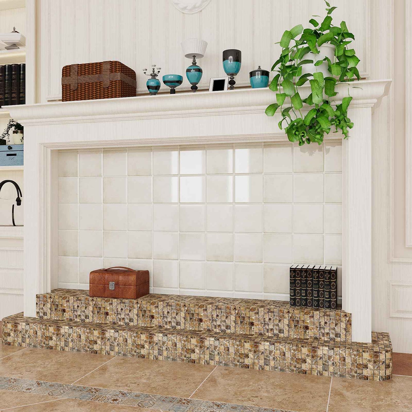 VEELIKE Cream Beige Peel and Stick Backsplash for Kitchen Square Peel and Stick Tile Backsplash 6 Sheets Self Adhesive Back Splash Tiles for Bathroom Waterproof Ceramic Wall Tile Stickers 12''x12''