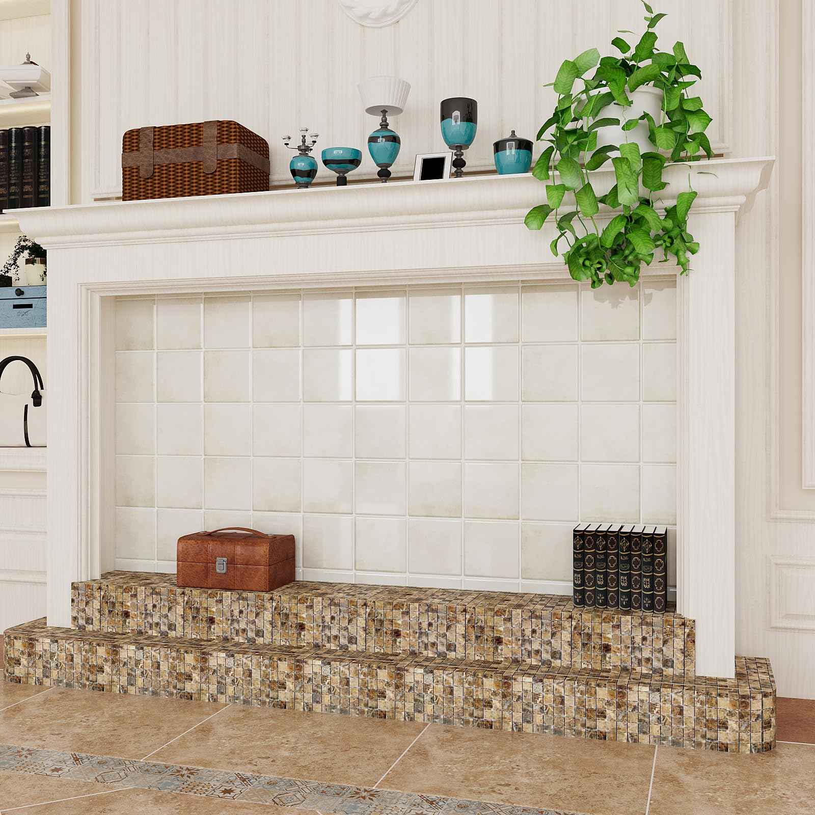 VEELIKE Cream Beige Peel and Stick Backsplash for Kitchen Square Peel and Stick Tile Backsplash 6 Sheets Self Adhesive Back Splash Tiles for Bathroom Waterproof Ceramic Wall Tile Stickers 12''x12''