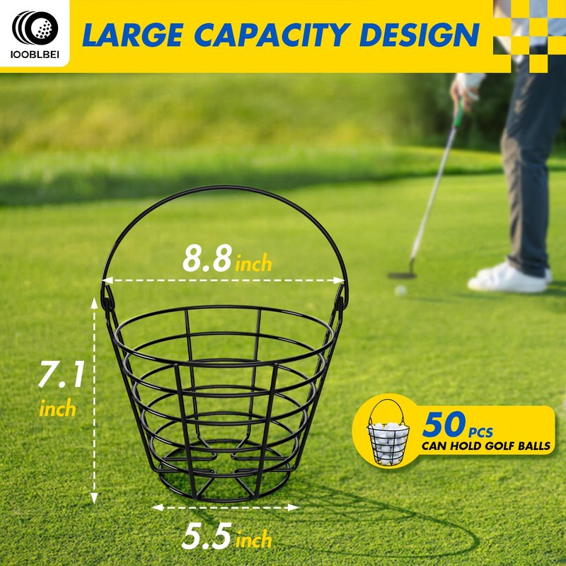 IOOBLBEI Stainless Metal Golf Ball Basket, Golf Ball Bucket with Handle, Holds 50 Balls, 2 Pack Golf Ball Container