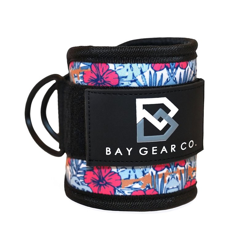 Bay Gear Co. Ankle Straps – Strong Hook and Loop System & Neoprene Padded for Cable Machine Glute Workouts, Slick Black Stainless Steel D Ring, Adjustable Fit for Men & Women, Tactical Hawaiian, Pair