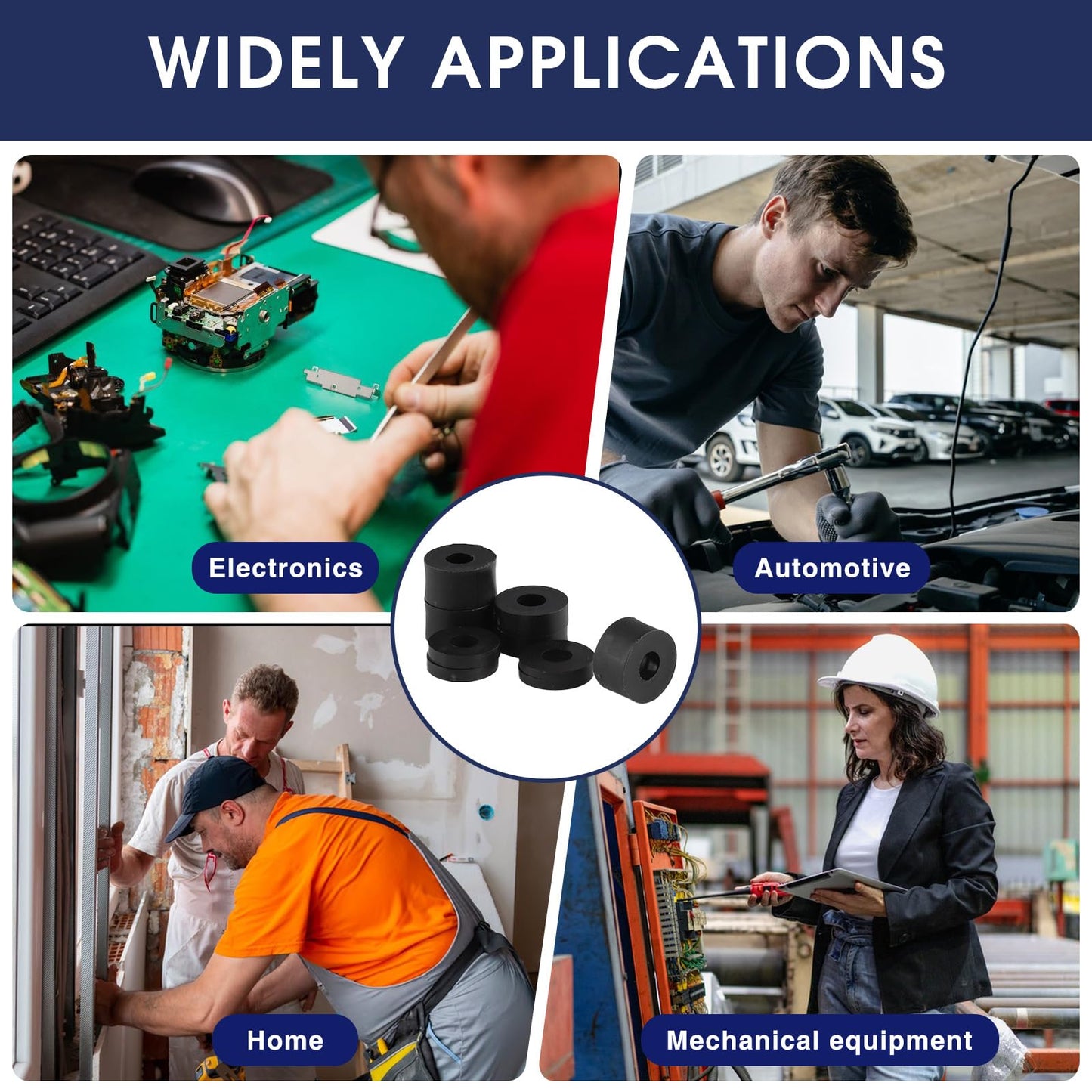 LOGJAM 40 Pcs 4 Sizes Rubber Spacers Washers, Round Solid Rubber Bushings, Bolts Isolation Pads