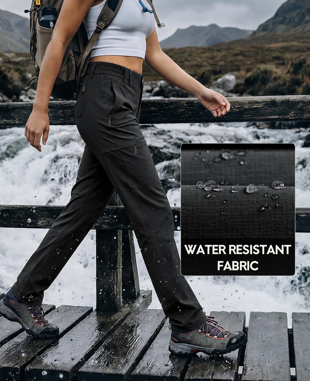 Haimont Women's Lightweight Water-Resistant Hiking Cargo Pants Black L