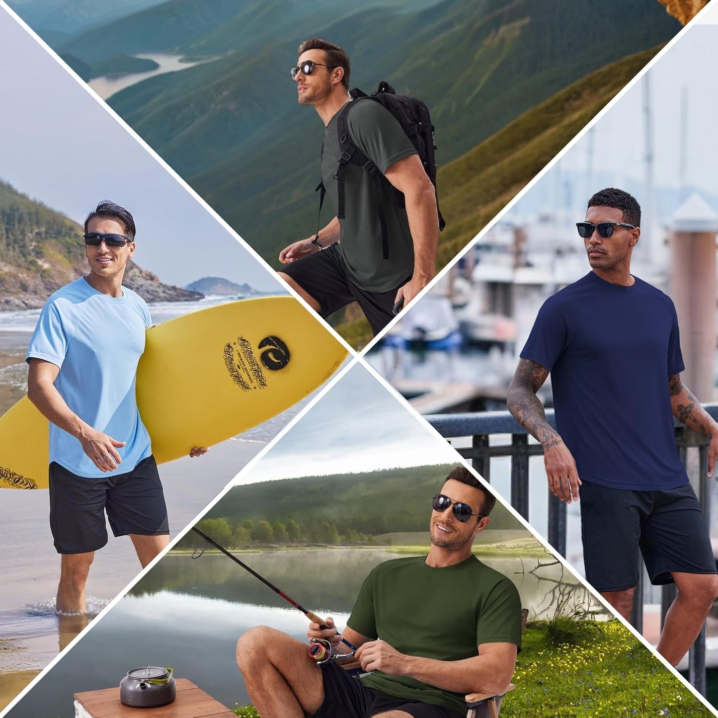 PINSPARK Men's UPF50+ Sun Protection Swim & Surf Short Sleeve Rash Guard | Quick-Dry Athletic Shirts