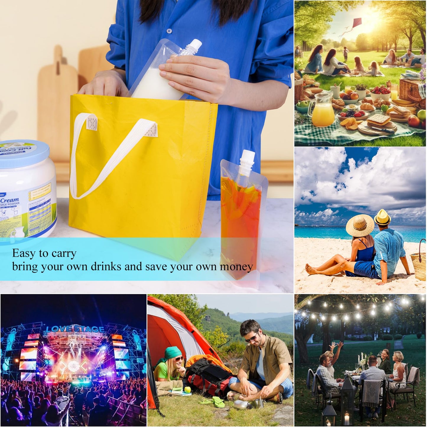 Cloudslucky 8&16OZ 30PCS Drink Pouches,Reusable Plastic Flask with Funnel for Drinking Liquid Beverage Juice,Stand Up Drink Bags for Travel Camping Outdoor Sport Concert Events,Leak-Proof Food Grade