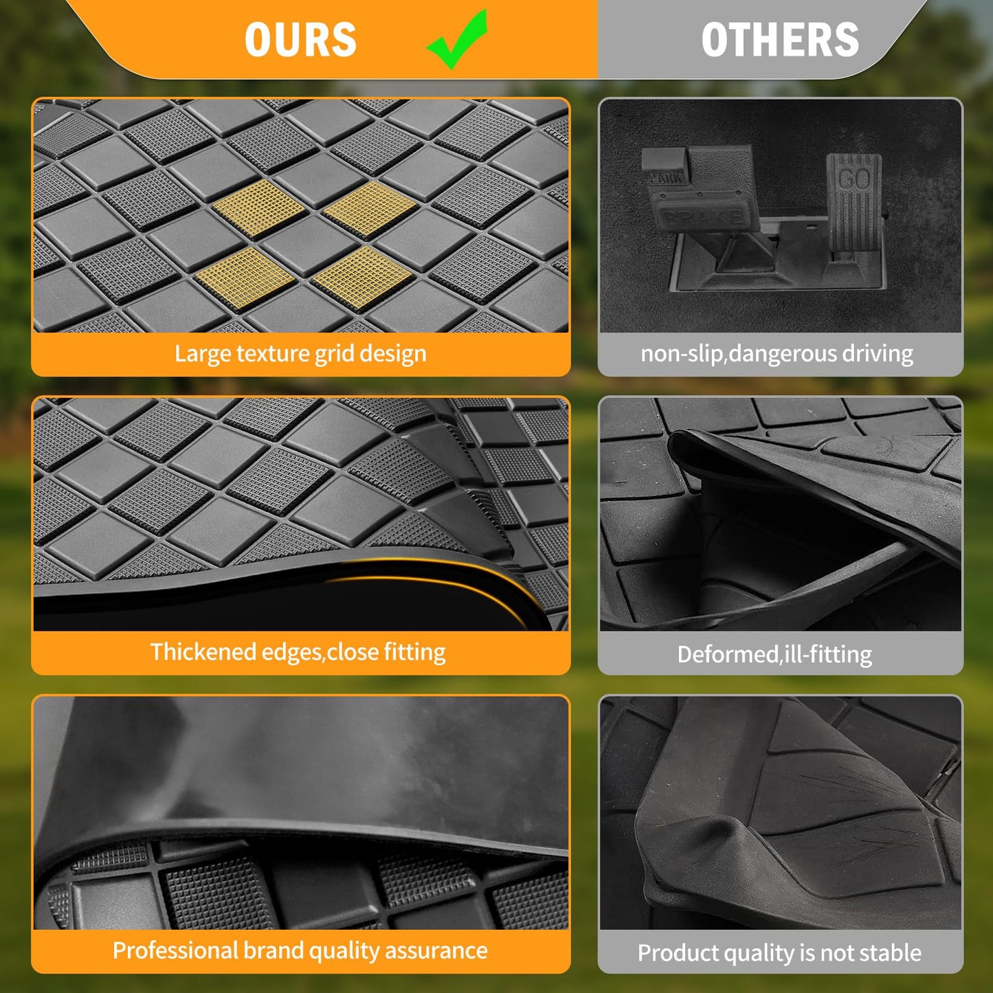 Club Car Precedent Rubber Floor Mat,Upgraded Non-Slip Full Coverage Liner Mat Fit Club Car Precedent 2004-2025,Onward&Tempo 2017-2025,Villager&V4L 2019-2025,8MM Thick Heavy Duty Rubber Mats Black Trim