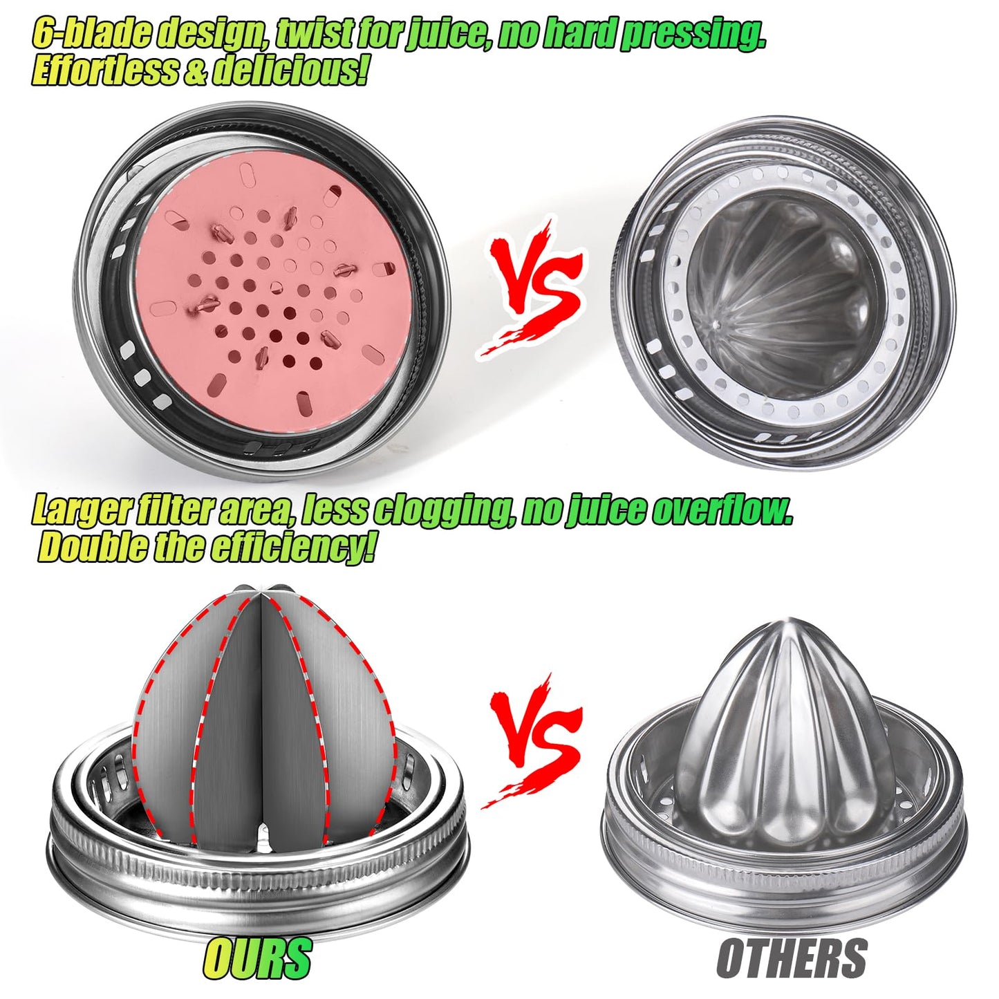 Palksky Mason Jar Juicer Lid, Stainless Steel Juicer Manual/Citrus Reamer/Lemon Squeezer for Wide Mouth Mason Jar Accessories (2Pcs)