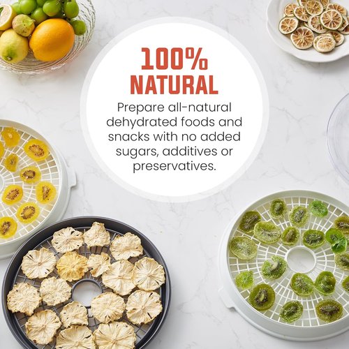 Elite Gourmet Digital Food Dehydrator - 5 BPA-Free SlimStore™ Trays, Adjustable Timer & Temperature, Compact Design, White