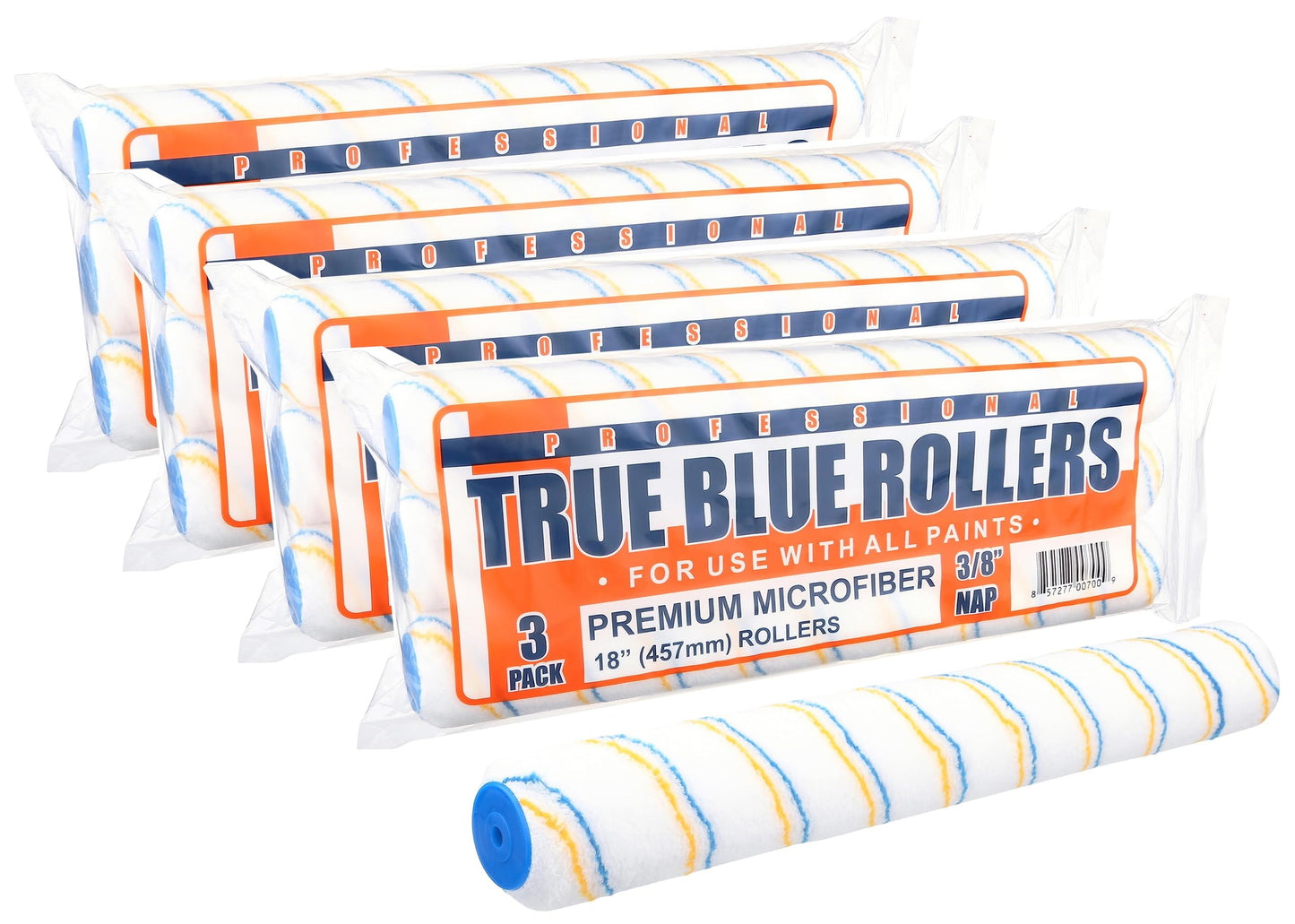 True Blue 18" Professional Paint Roller Covers, 18 Inch, Best for All Types of Painting Surfaces, Refill Bulk Pack (12, 3/8" Nap)