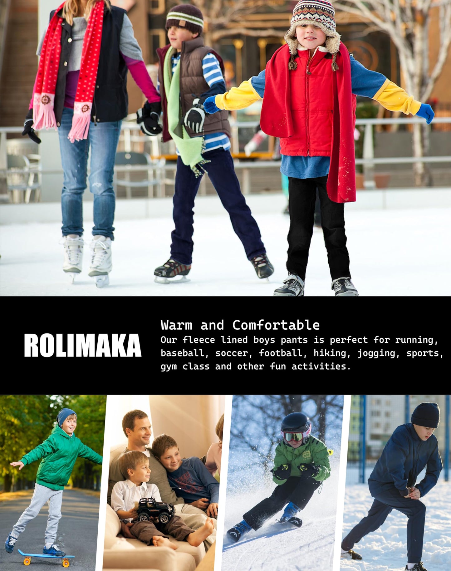 Rolimaka 4 Pcs Boys Sweatpants Soft Fleece Lined Youth Basic Athletic Jogger Pants with Pockets Trousers for Boys SetC L