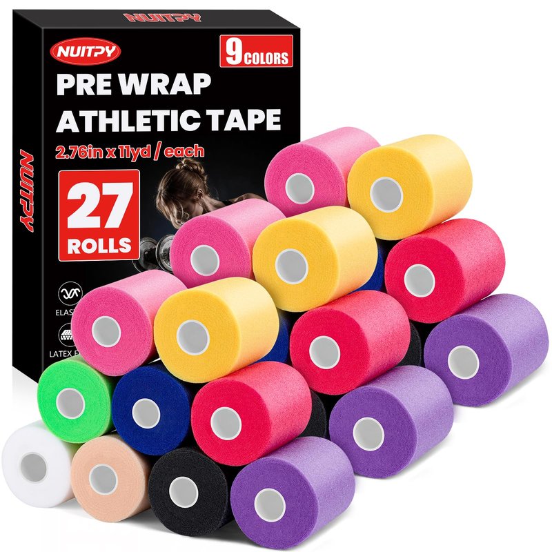 27 Pack Pre Wrap Tape, 9 Colors 2.76 Inch x 11 Yards Prewrap Athletic Tape for Hair Soccer, Pre Wrap Foam Tape, Soccer Pre Wrap Tape, Prewrap Headbands for Hair