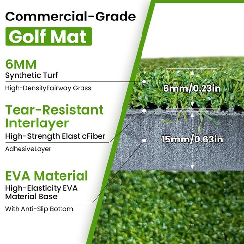 LPALNTYS Golf Hitting Mat 5x4ft, 21mm Artificial Turf Practice Mat with 9 Tees, Durable EVA Backing for Indoor | Outdoor Driving, Chipping & Swing Training，with Carrying Case