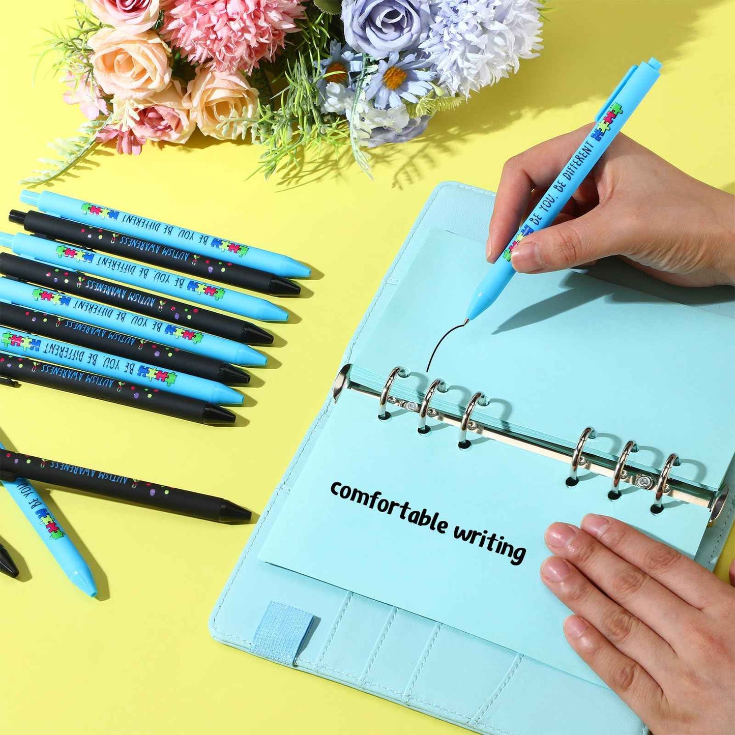 Jetec 300 Pcs Autism Awareness Pens Bulk Inspirational Retractable Mental Health Ballpoint Pens Autism Acceptance Gifts Puzzle Asperger's Awareness Gift for Classroom Office Stationery Supplies
