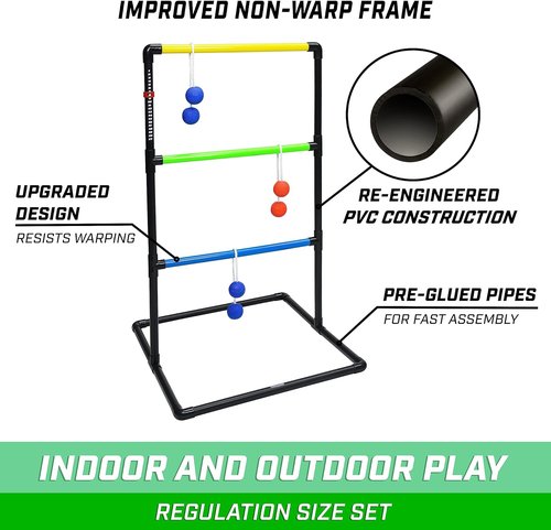 GoSports Ladder Toss Game Set - Indoor & Outdoor Fun with 6 Soft Rubber Bolo Balls & Carrying Case