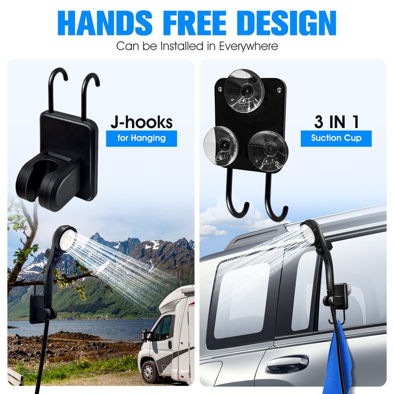 Portable Shower With Heater,6000Mah Battery Powered Portable Shower For Camping With 2000W Auto-Off Heater,Portable Heated Shower For Camping,Digital Power&Temperature Display For Hiking (Black)