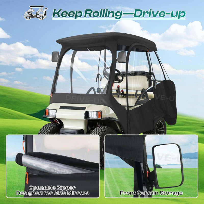 DRIVE UP Club Car Driving Enclosure, Golf Cart Enclosure Fits for 4 Passenger Club Car DS Golf Carts, 600D Waterproof Windproof Portable Golf Cart Rain Cover with Zipper Door and 4-Sided Clear Window