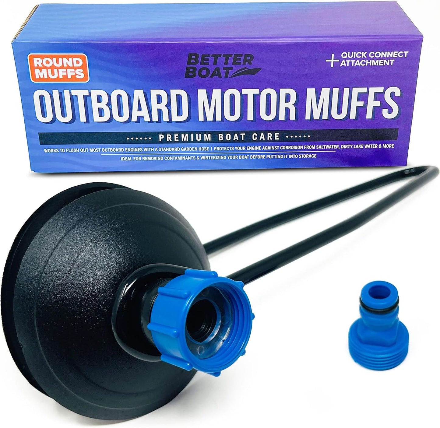 Better Boat Outboard Motor Muffs - Round Water Flusher Hose Adapter for Engine Winterizing