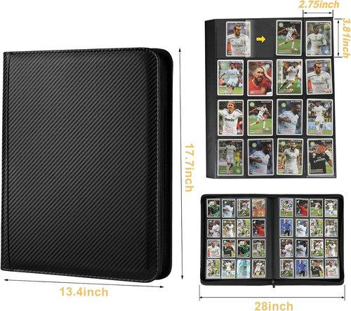 GERMUN Trading Card Binder - Premium 16 Pocket Card Holder for 1000+ Cards | Double-Sided Album in Carbon Black
