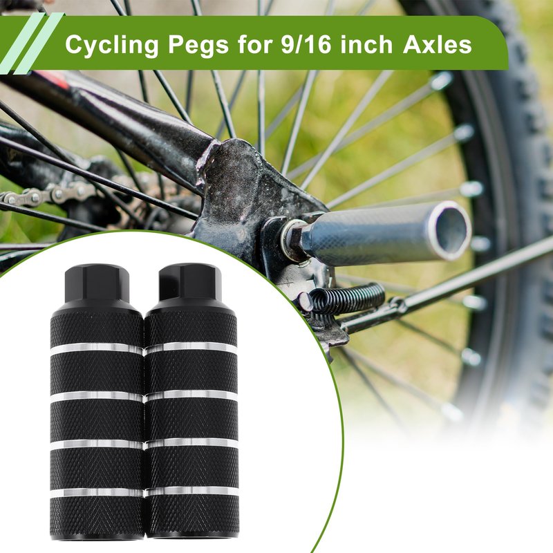 Partuto 2 Pcs Aluminum Alloy Anti-Skid Bike Pegs 110mm Length Four Stripes Texture Bicycle Backseats Stands Cycling Foot Pegs 9/16 Inch Axles Black