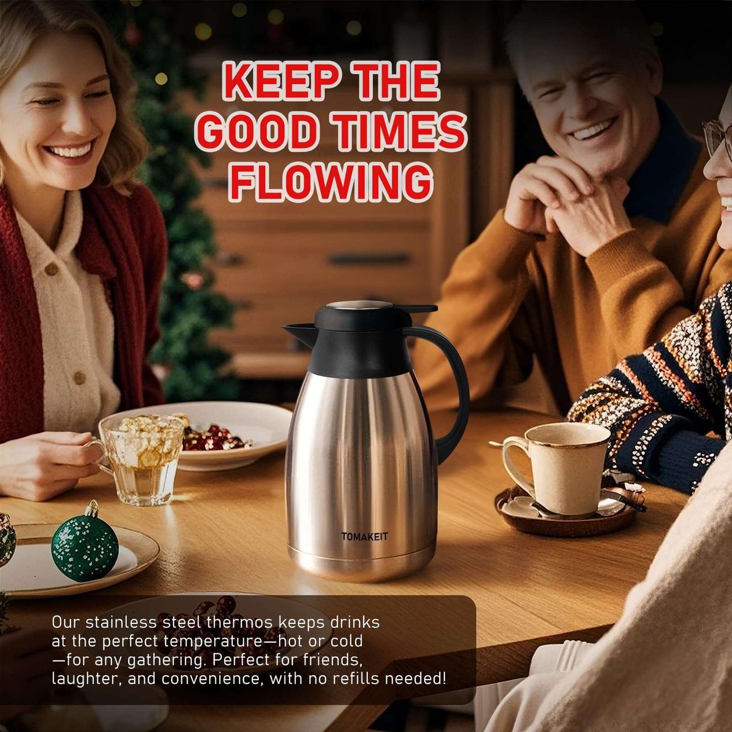 Thermal Coffee Carafe, 2L/68 Oz Stainless Steel Vacuum Insulated Thermoses, Double-Wall Design, 24-Hour Hot & Cold, Leak-Proof, Portable for Travel,Camping,Office