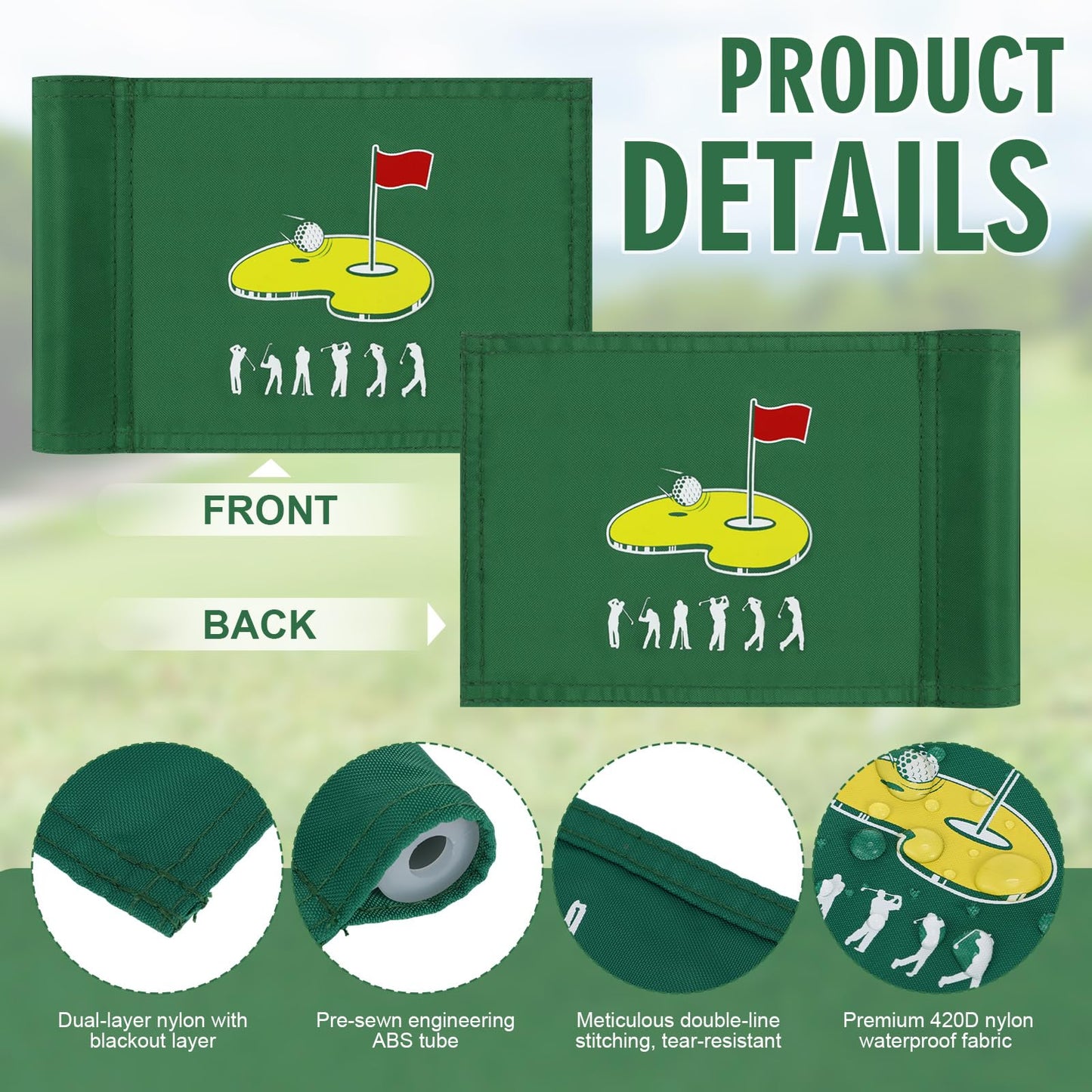 Mindsoft Mini Golf Flag 9 x 6 Inch Golf Pin Flags for Putting Green 420d Nylon Double-sided Silk-screened Waterproof for Backyard Practice Courses Garden Club