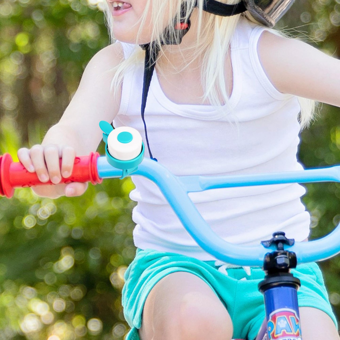 RidingRush Kids Bike Bell – Silicone Strap Bicycle Bell for Boys & Girls, Easy Install, Adjustable Ring for Kid Bike Handlebar, Ideal for Toddler Scooters and Bikes (Blue and Pink)