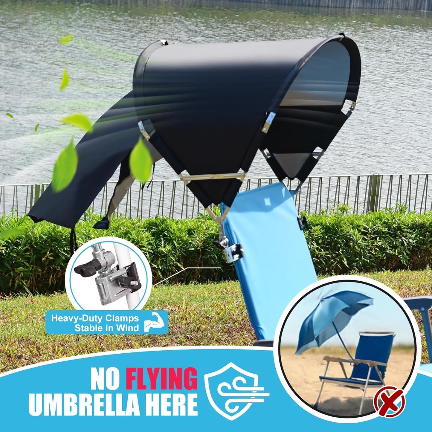 Skiennix Universal Chair Umbrella Canopy - Foldable Portable Sun Shade Attachment with Adjustable Clamp for Beach, Camping, and Outdoor Use