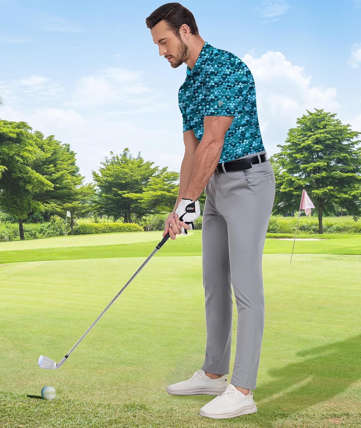 ZITY Men's Golf Shirt - Moisture-Wicking Short Sleeve Polo with Stylish Print Patterns