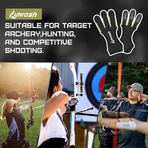 Archery Gloves - 3 Finger Cowhide Shooting Gear for Men, Women & Kids | Black, Large Size