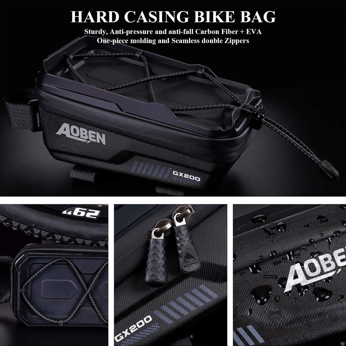 Aoben Bike Bicycle Phone Front Frame Bag for Mountain Bike Road Bike, EVA Hard Casing Bike Phone Holder Bike Phone Mount for MTB, Bike Bicycle Accessories for Cell Phone Under 6.8 Inches (Army Green)