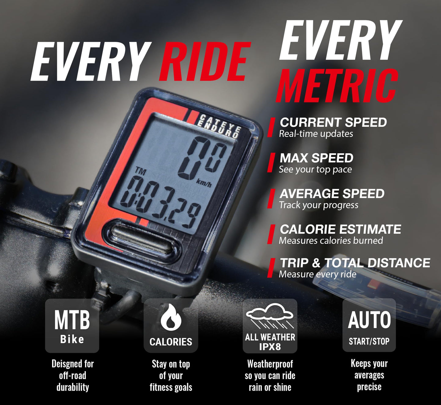 CATEYE Wired Bike Computer – Entry-Level Speedometer and Odometer, Perfect for Beginner Cyclists, Auto Start/Stop, Easy Setup for Road, MTB, Gravel Bikes, 3 Year Battery Life