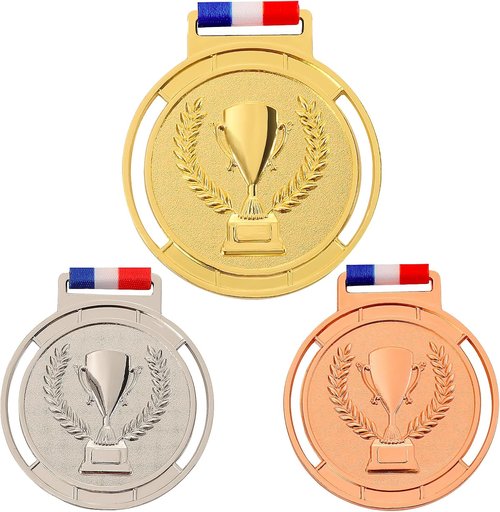 3 Pcs Olympic Medals by Trophy Style - Gold, Silver, Bronze | 2.55 Inch Winner Medals with Smooth Ribbon for Sports Competitions