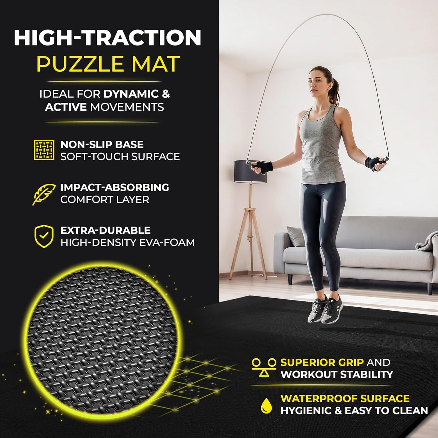BEMAXX Gym Mats Set - 18 Pcs EVA Interlocking Foam Floor Tiles | Protective 18 Sqft Workout Flooring (12.6"x12.6"x0.4")