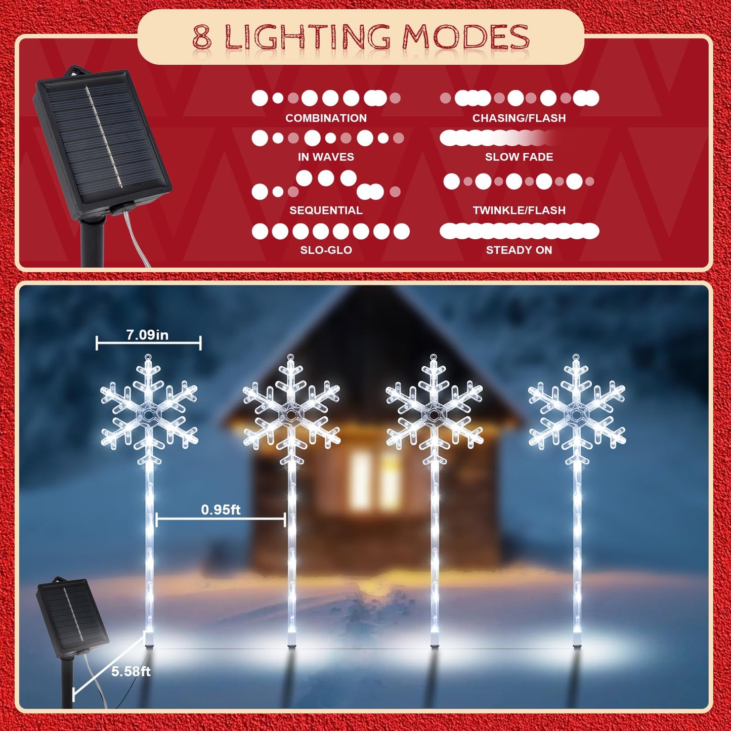 Solar Christmas Pathway Lights Outdoor Decorations, Solar Powered Snowflake Lights, Waterproof Xms Garden Stake Lights Outdoor Christmas Decorations for Patio Yard Porch Lawn, 4 Pack(White)