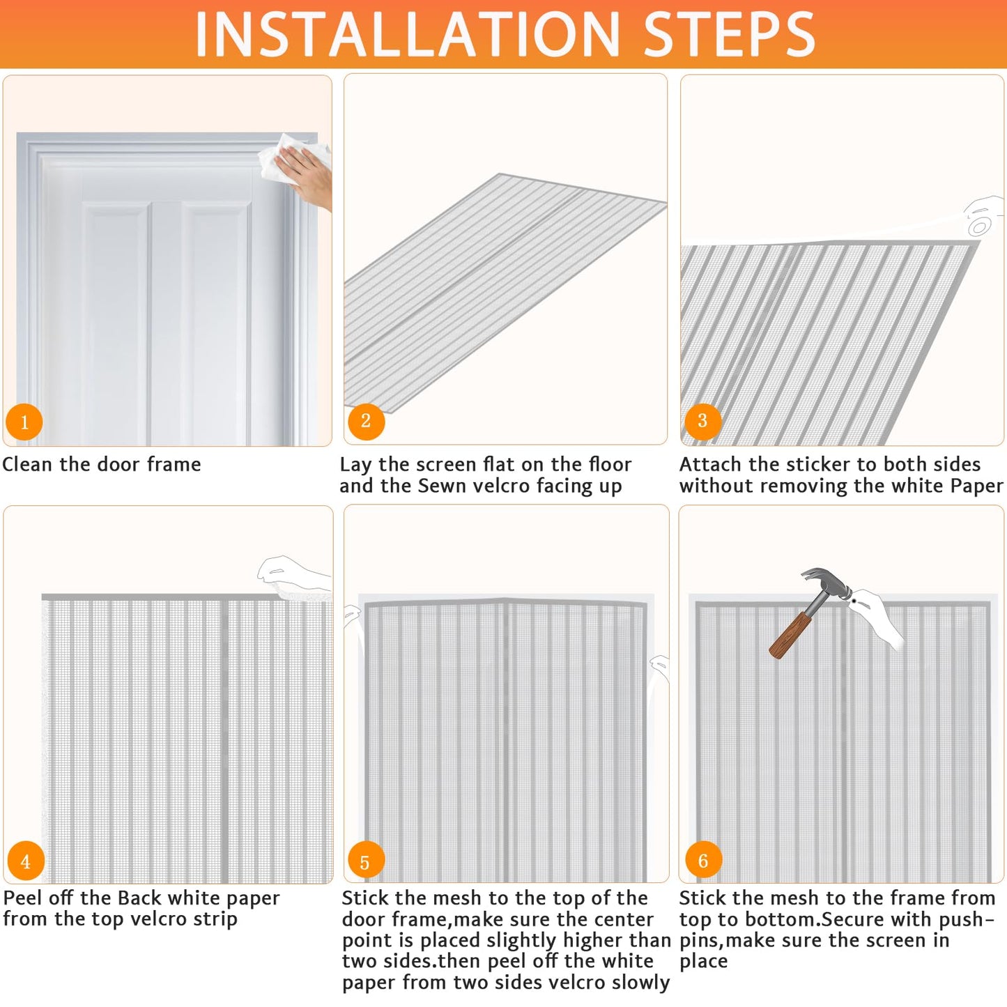 YRH Magnetic Fly Screen Door with Stay Open Buckles - Heavy Duty Self-Sealing Mesh,Powerful Magnets,Full Frame Magic Tape (Fit for Door Size:32x78 Inch,Screen Itself Size:34x80 Inch, White)