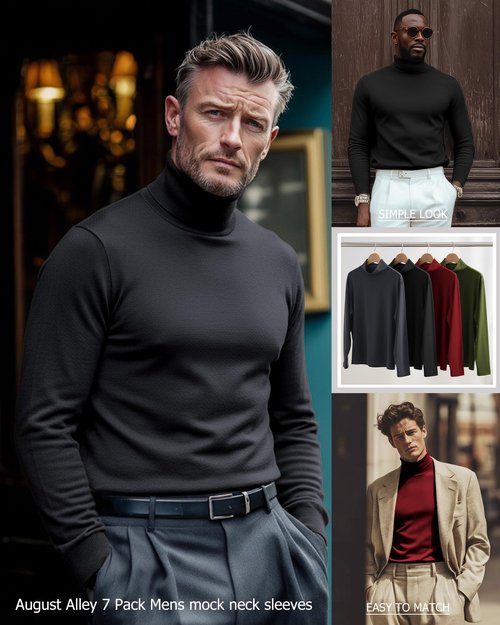 August Alley 7 Pack Mens Big and Tall Turtleneck Shirts Long Sleeve Crewneck Top Plus Size Loose Fit Shirt(Black, White, Light Gray, Navy Blue, Wine Red, Dark Gray, Army Green,X-Large)