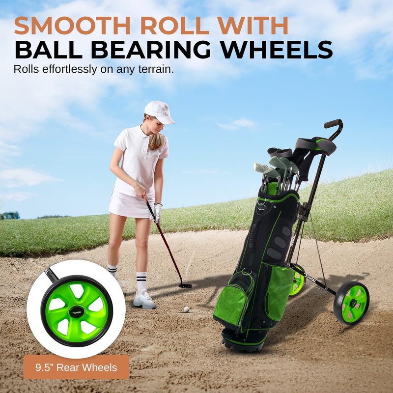 JOVIAL 2 Wheel Golf Push Pull Cart - Lightweight, Foldable, Collapsible, Caddy Accessories, Golf Bag Storage with Deluxe Scorecard Holder, Adjustable Handle, Aluminium Frame, Compact Design for Travel