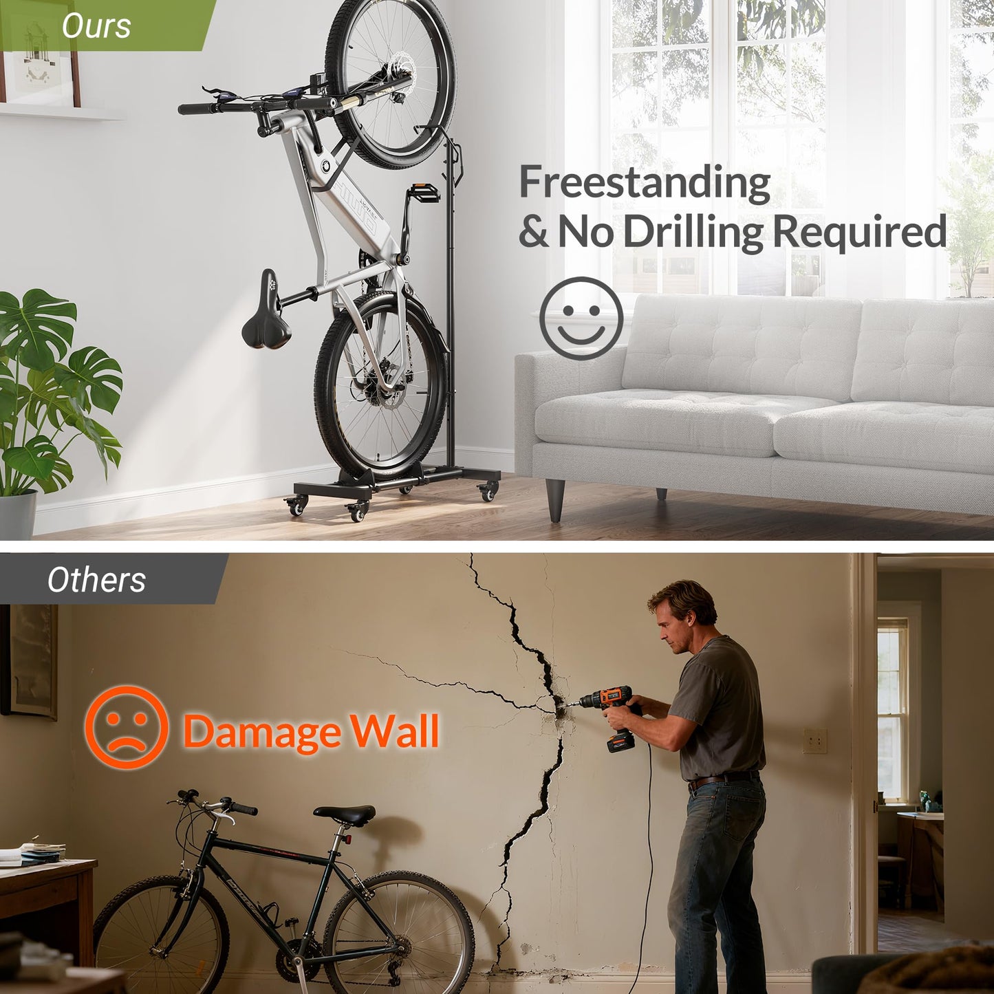 Sttoraboks Vertical Bike Parking Stand - Adjustable Height for 29"Wheels, Space-Saving & Freestanding Bike Rack for MTB/Road Bikes,No-Drill Installation Indoor Bike Storage for Apartments & Garages