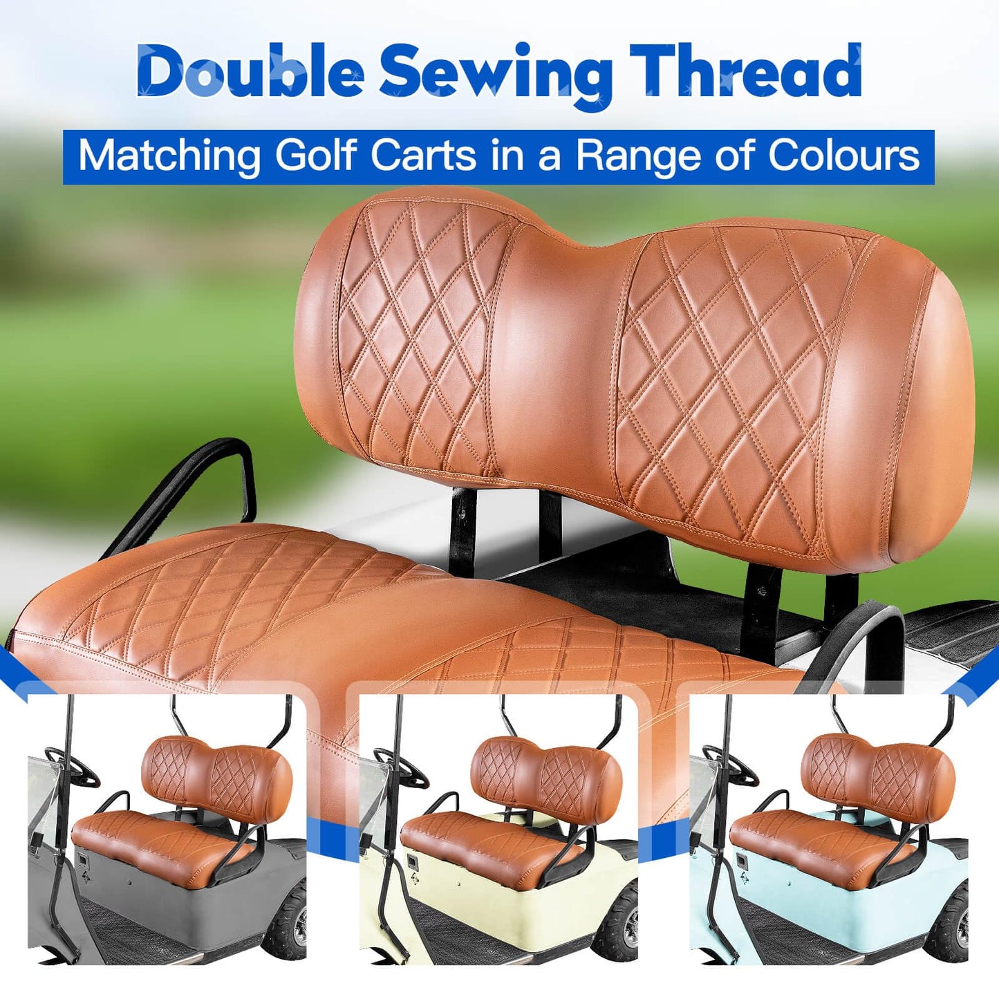 NOKINS Golf Cart Seat Covers Fit EZGO TXT RXV Freedom Liberty Express Premium Front Seat Cushion, Golf Cart Accessories Replacement Premium Front Seat Covers, No Stapler (All Brown)