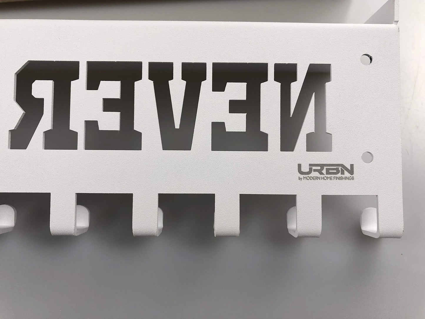 URBN BY MODERN HOME FINISHINGS Never Give Up Sports Awards Medal Hanger Display, 3" Trophy Shelf Medal Holder with Hooks, Easy Install Wall Shelf and Ribbon Holder White Wall Shelf