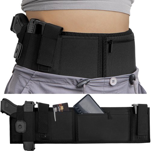 Belly Band Holster for Concealed Carry, KUMGIM Belly Gun Holsters for Men Women 380 9MM, Waist Band Holster Conceal Carrier Belt Airsoft Holster Fits Glock 19 17 42 43 (Belly up to 44”, Right)