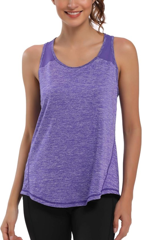 Aeuui Women's Racerback Tank Tops - Mesh Yoga Shirts for Athletic Running | Sleeveless Gym Wear