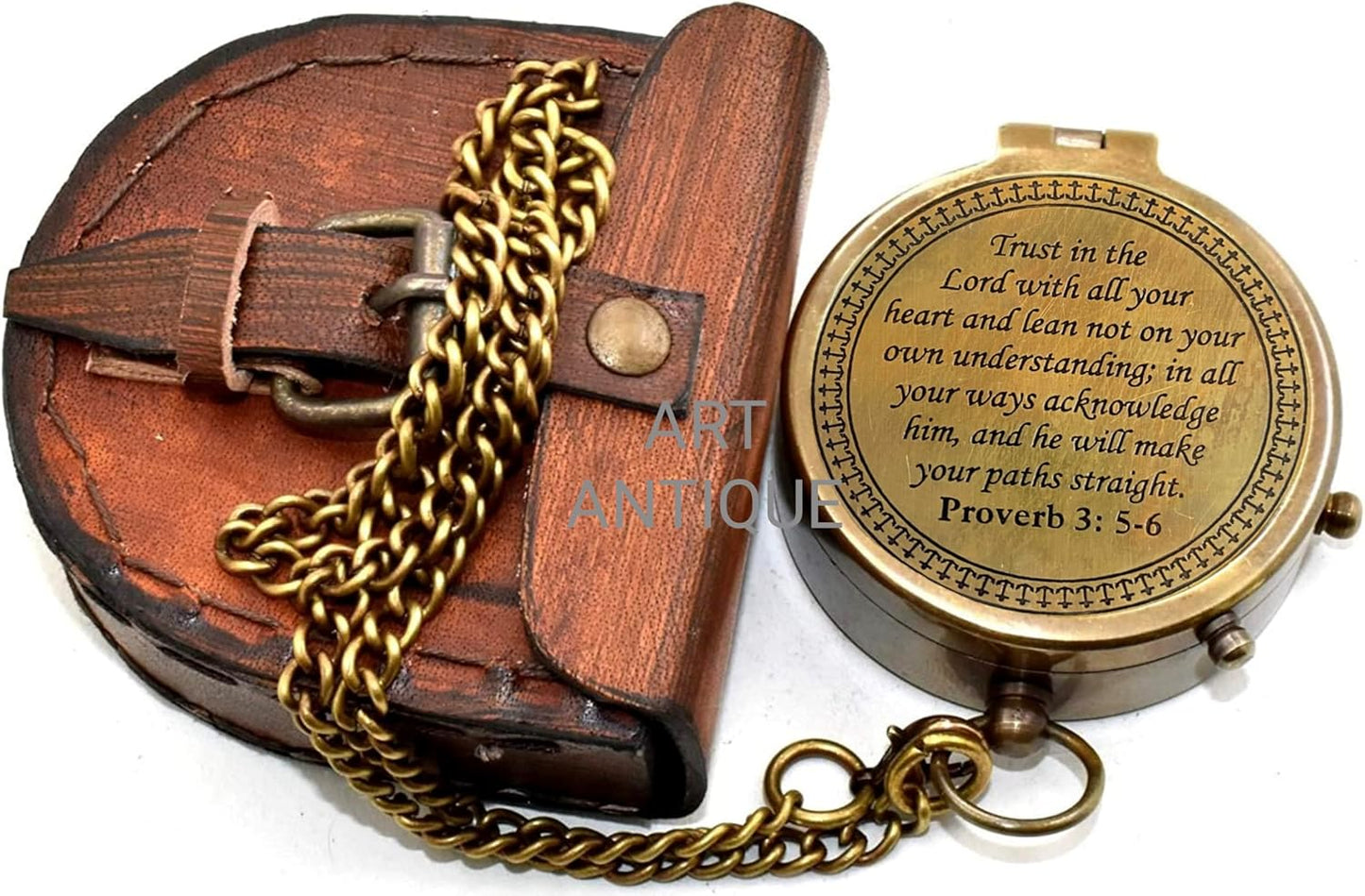 Trust In The Lord Brass Compass - Engraved Inspirational Bible Verse with Leather Case | Perfect Christian Gift for Graduation or Birthday