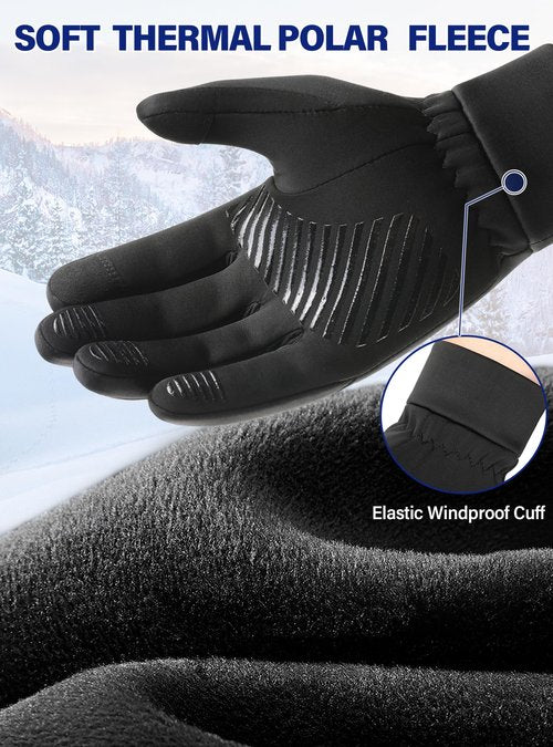 KEJIKO Winter Gloves Men Women, Elastic Soft Touch Screen Running Gloves for Cold Weather, Thermal Anti-Slip Windproof Outdoor Cycling Glove for Walking, Driving, Hiking Black L